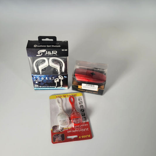 Combo Auriculares J&r Orejeras Obsequio Linterna Bicicleta + Sapitos