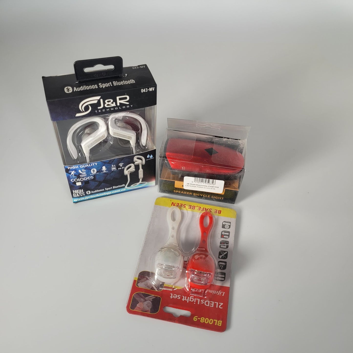 Combo Auriculares J&r Orejeras Obsequio Linterna Bicicleta + Sapitos