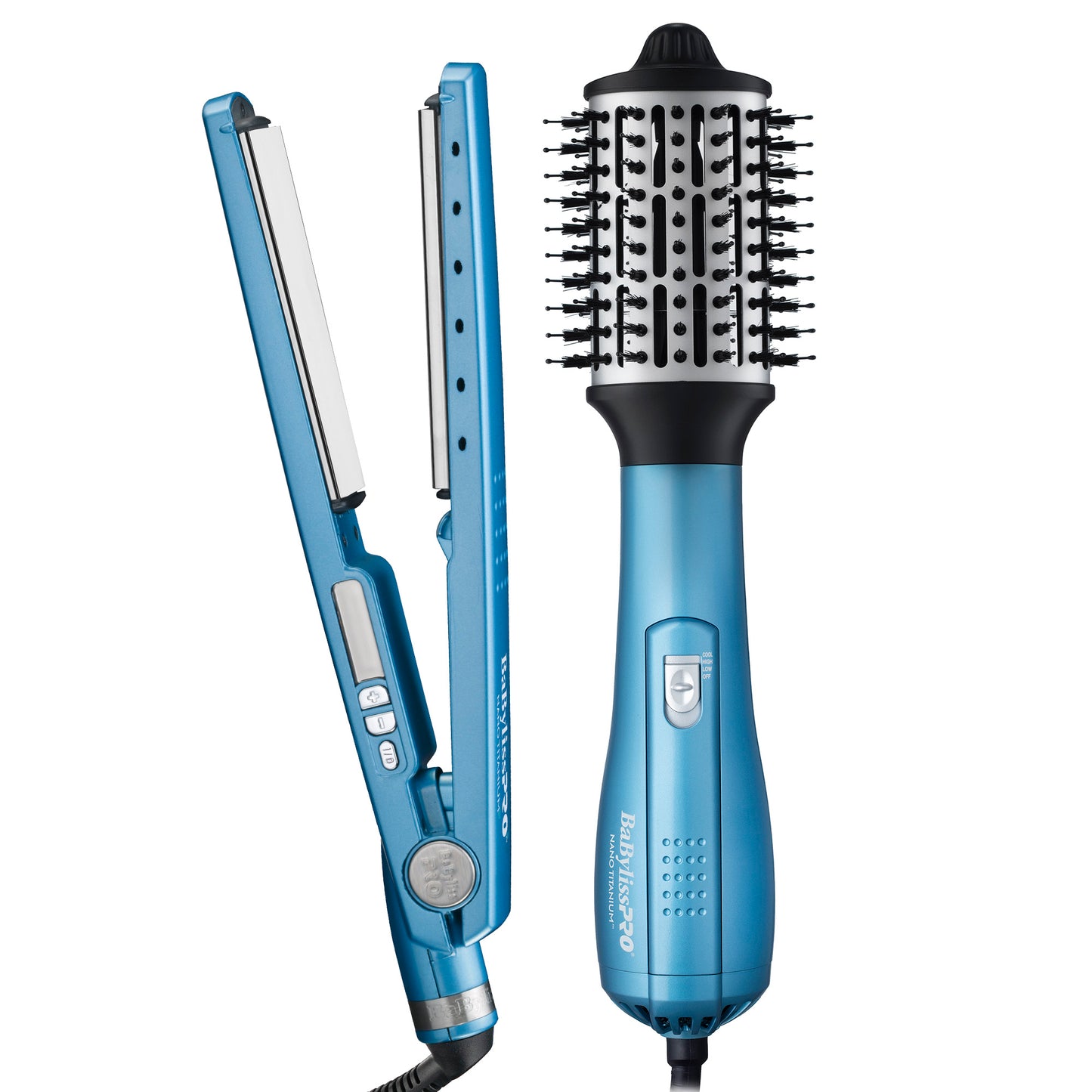 COMBO BABY LISS PLANCHA DIGITAL DELGADA + CEPILLO SECADOR AZUL