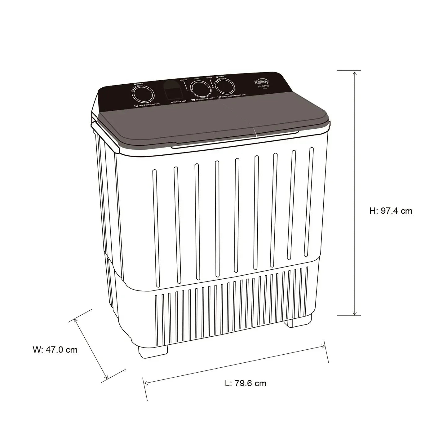Lavadora Kalley Semiautomática 10kg K-ldt10b