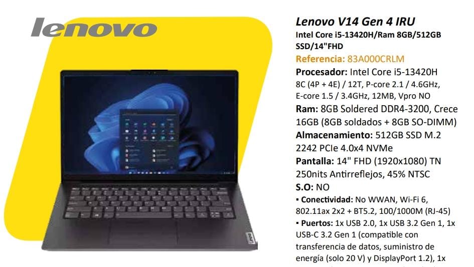COMPUTADOR LENOVO V14 GEN 4 IRU