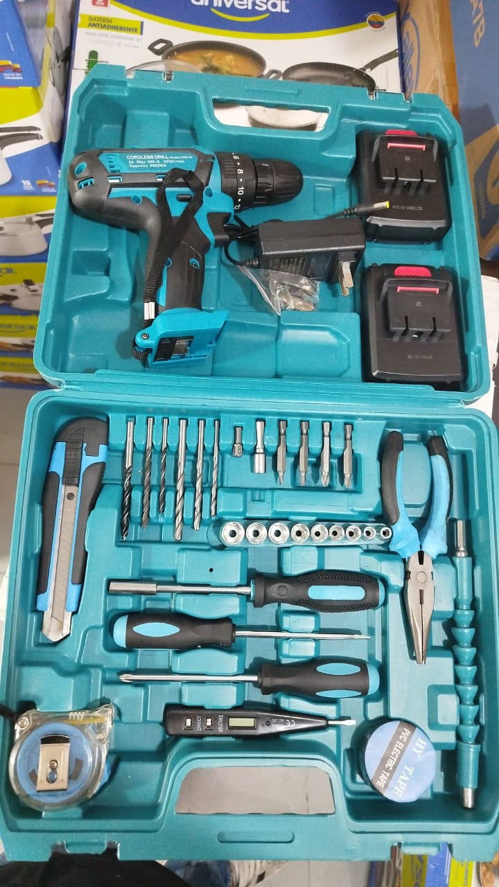 COMBO TALADRO INALAMBRICO 2 BATERIAS + ACCESORIOS