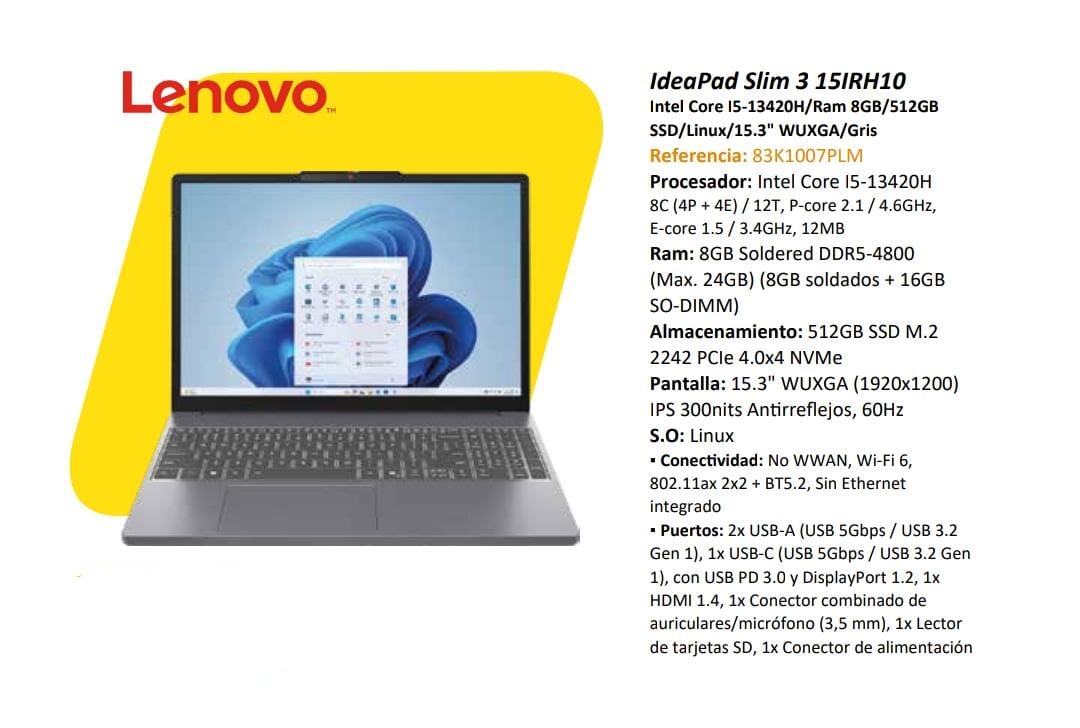 Computador Lenovo IdeaPad Slim 3 15IRH10