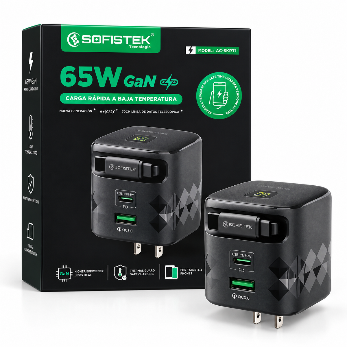 Cargador 65w Cable Retráctil