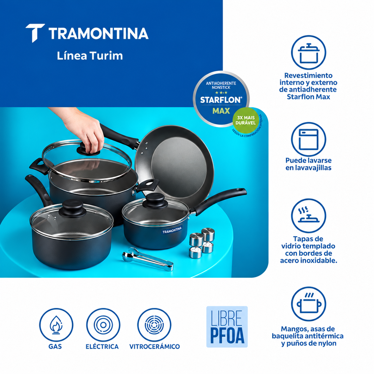 Juego de Ollas Tramontina Turim 7 Piezas