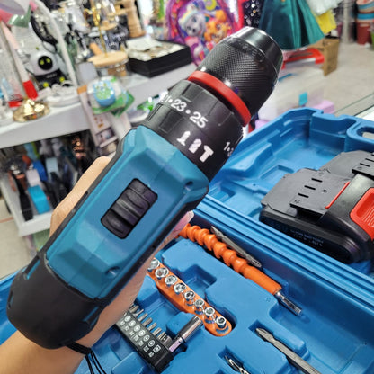 Taladro Inalambrico 2 Baterias Azul + Accesorios