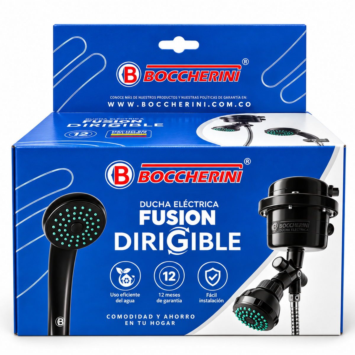 Ducha Eléctrica Boccherini 110 V Negra Con Regadera Y Manguera