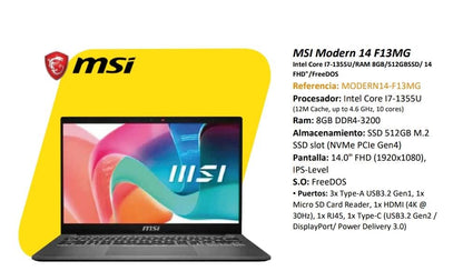 Computador MSI Modern 14 F13MG