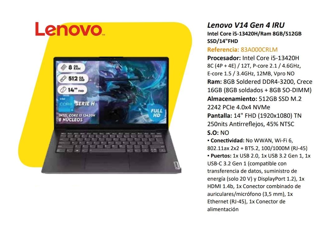 Computador Lenovo V14 Gen 4 Iru