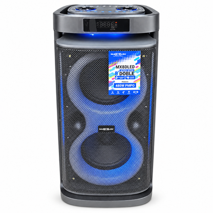 Torre Maxlin Doble De 8 Pulgadas LED Con 2 Micrófonos Inalámbricos