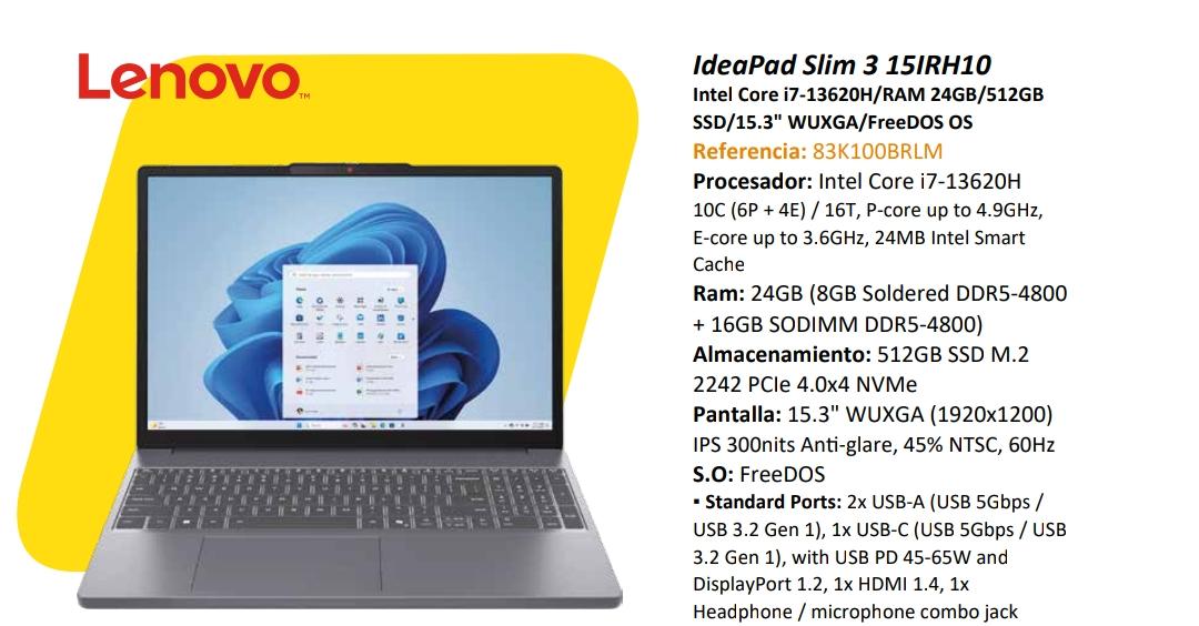 Computador Ideapad Slim 3 15Irh10