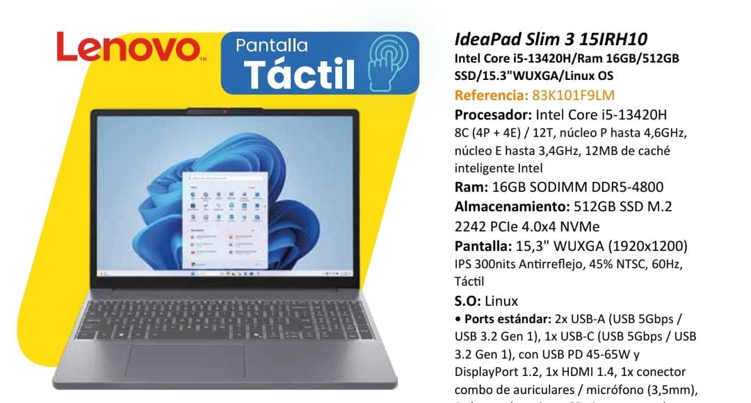 Portátil Lenovo IdeaPad Slim 3 15IRH10 — Intel Core I5