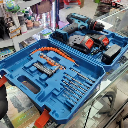 Taladro Inalambrico 2 Baterias Azul + Accesorios