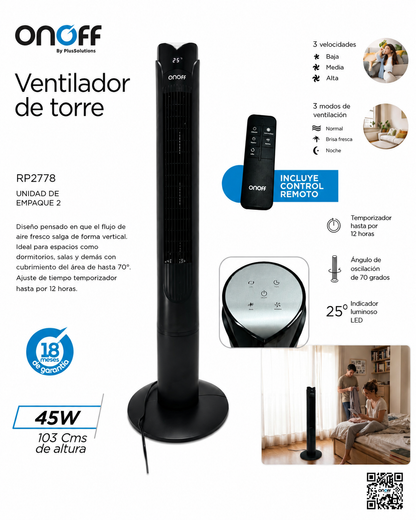 Ventilador Torre Onoff 105CMS Con Control