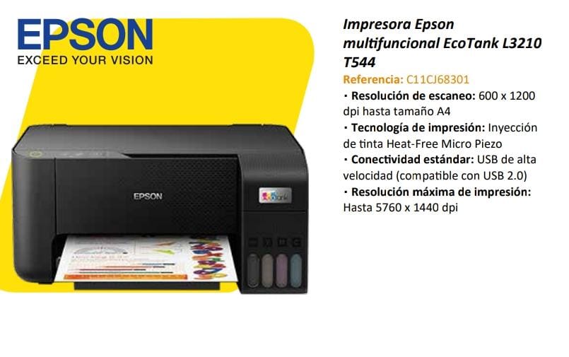 Impresora Epson Multifuncional Eco Tank L3210 T544