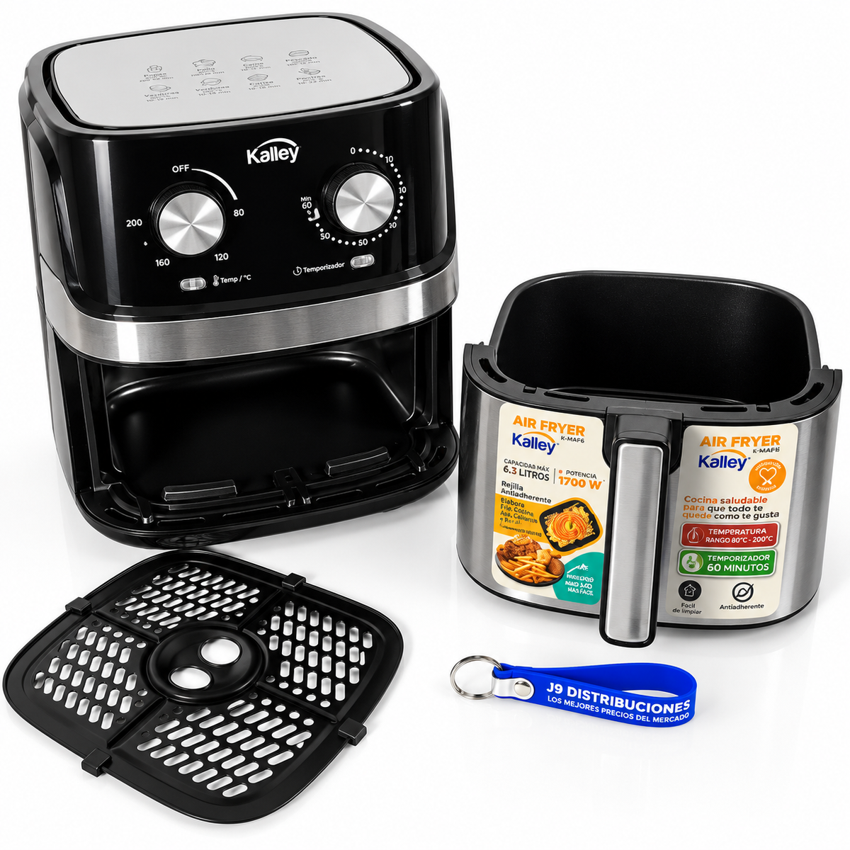 Freidora De Aire Kalley K-MAF6 De 6.3 Litros 1700 W Negra
