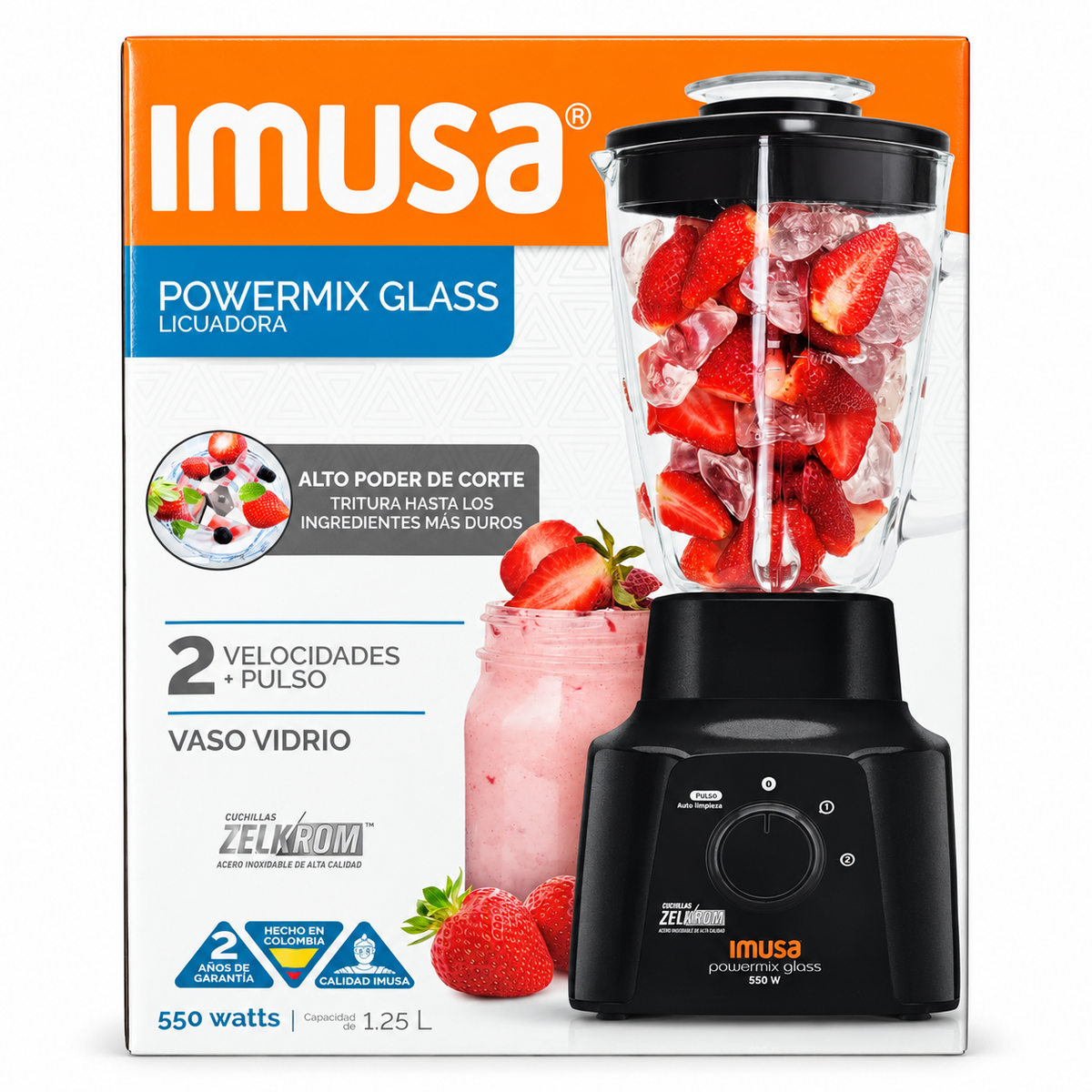 Licuadora IMUSA Power Glass Con Vaso De Vidrio Y 2 Velocidades
