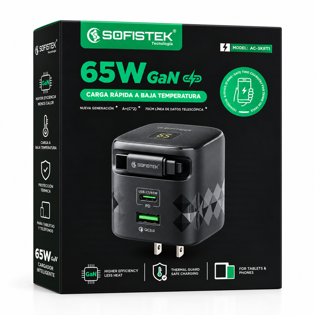 Cargador 65w Cable Retráctil