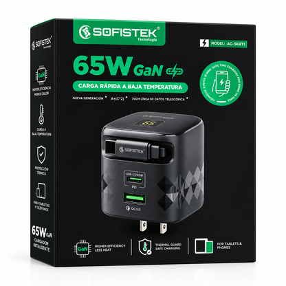 Cargador 65w Cable Retráctil