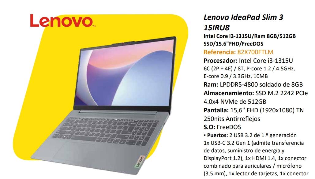 Computador Lenovo Ideapad Slim 3 15iru8