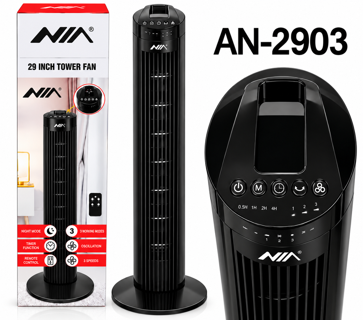 Ventilador De Torre NIA AN2903 - 29 Pulgadas Con Control