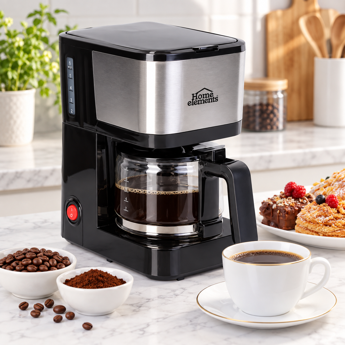 Cafetera Home Elements HECM-9420SS de 6 Tazas con Jarra de Vidrio