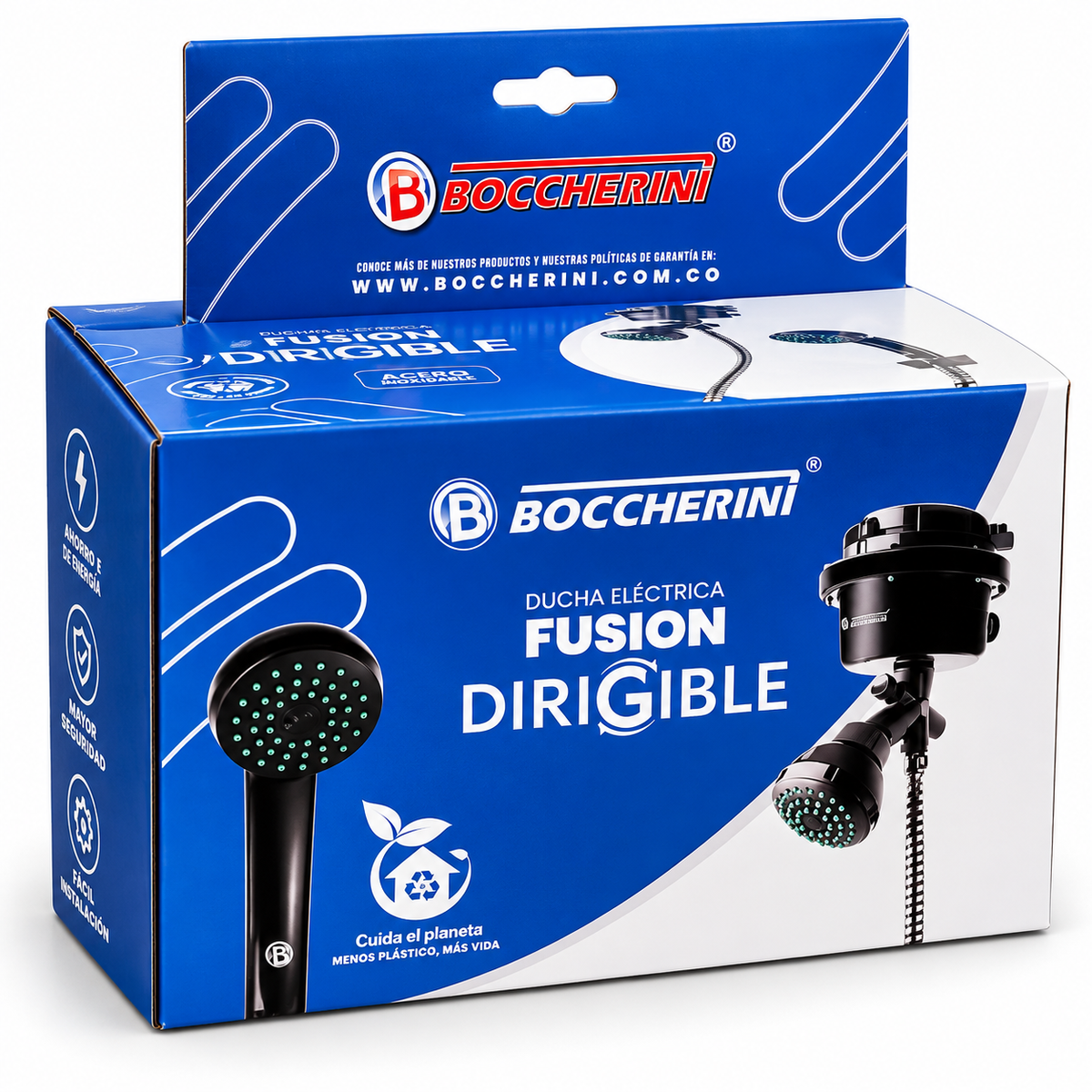 Ducha Eléctrica Boccherini 220 V Negra Con Regadera Y Manguera