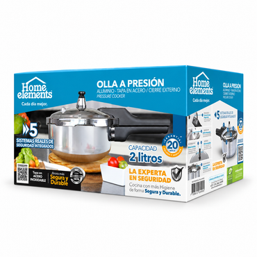 Olla A Presión Home Elements 2 L Con Tapa De Acero Y Cierre Externo