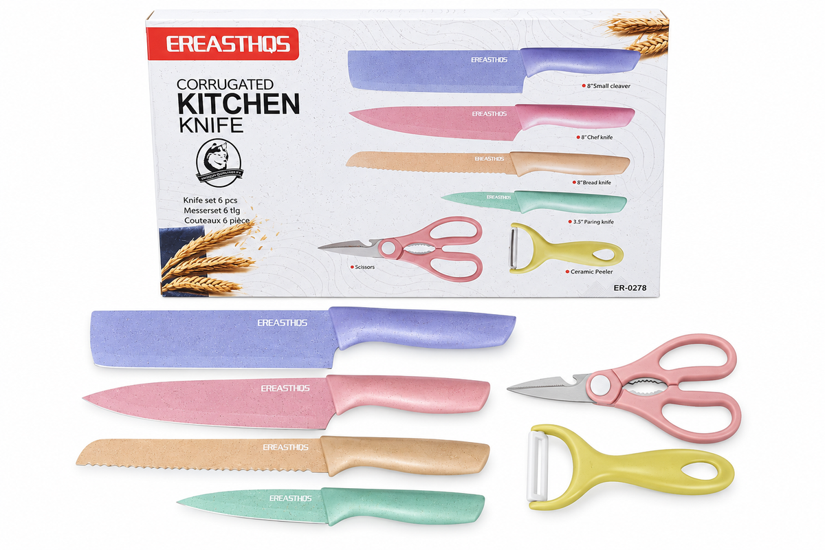 Set De Cuchillos Breasthos 0278 De 7 Piezas Con Tabla De Picar