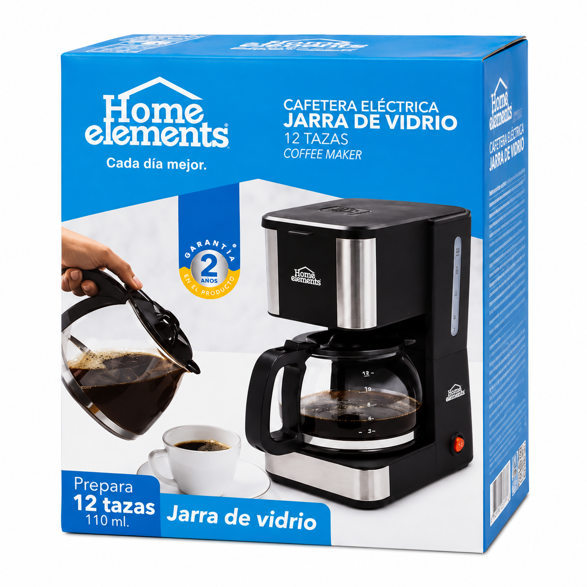 Cafetera Home Elements HECAI12N De 12 Tazas Con Jarra De Vidrio
