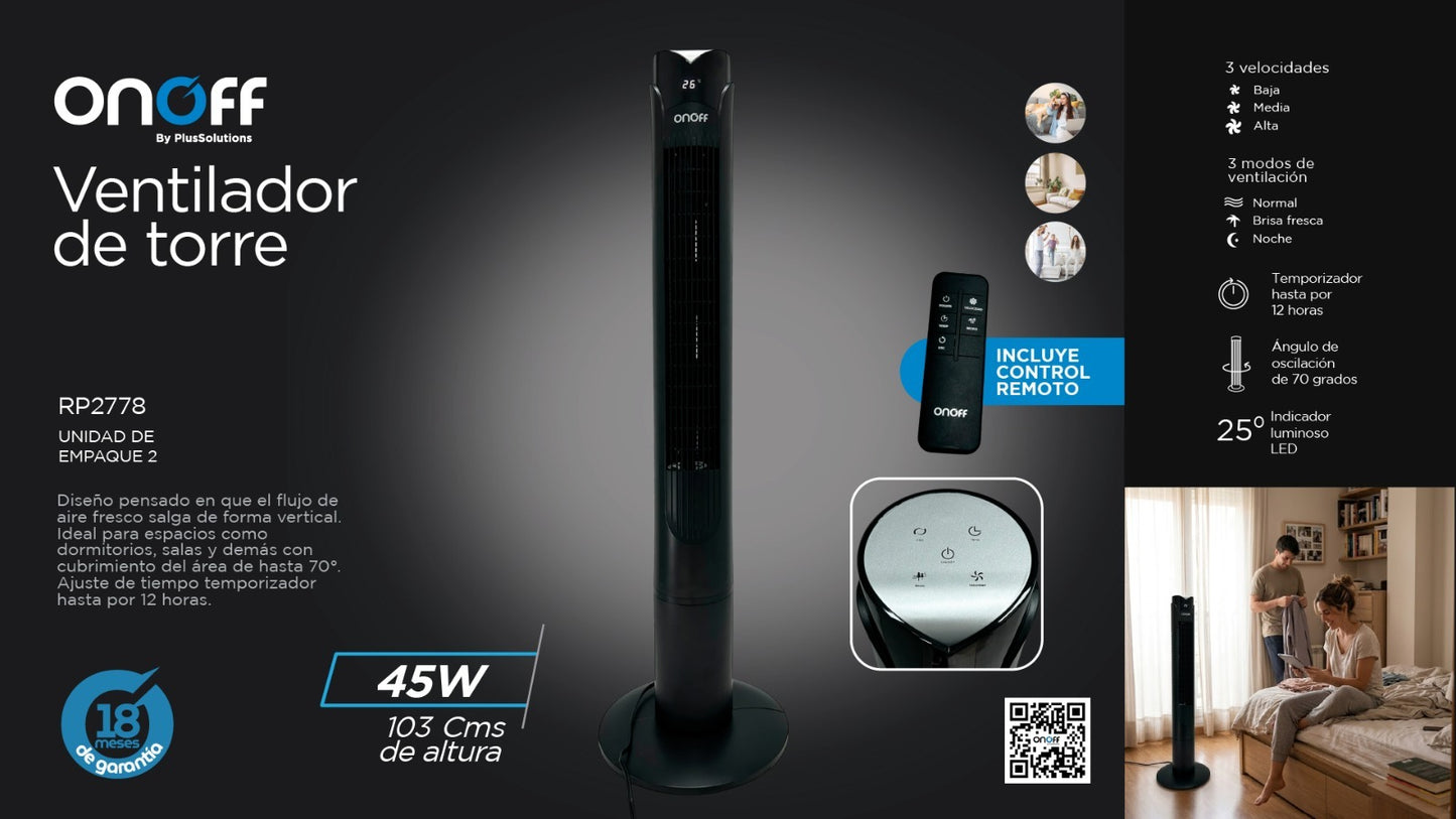 Ventilador Torre Onoff 105CMS Con Control