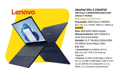 Portátil Lenovo IdeaPad Slim 3 15AHP10 — 8640HS AMD Ryzen 5