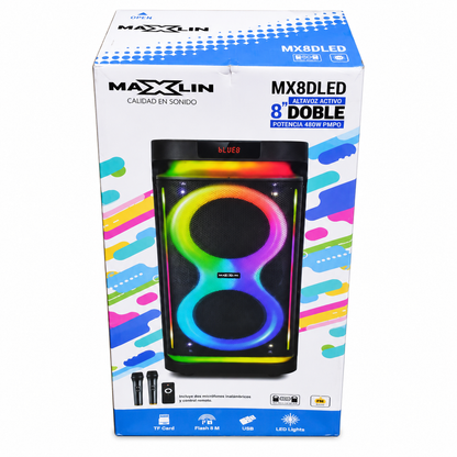 Torre Maxlin Doble De 8 Pulgadas LED Con 2 Micrófonos Inalámbricos