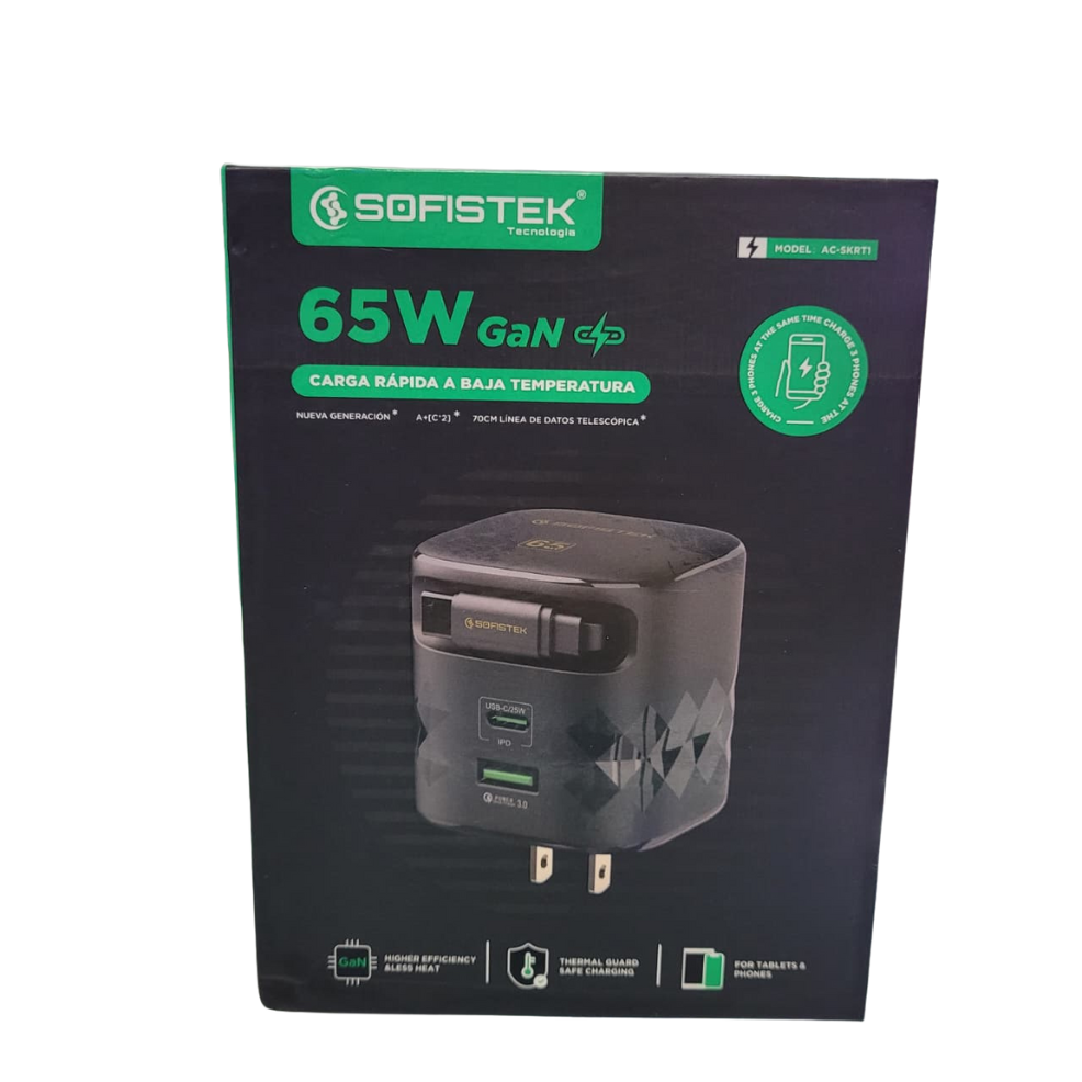 Cargador 65w Cable Retráctil