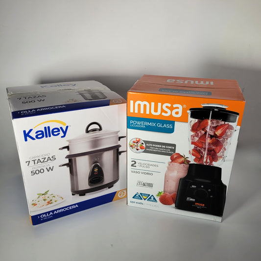 COMBO ARROCERA KALLEY 7 TAZAS + LICUADORA IMUSA POWER GLASS