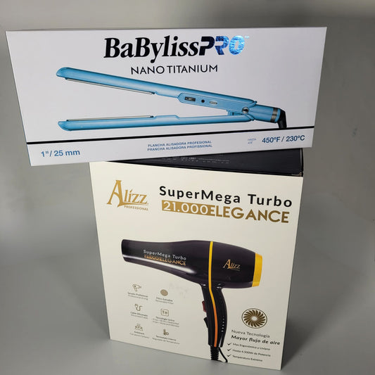 COMBO PLANCHA BABYLISS PERILLA DELGADA + SECADOR ALIZZ 21.000