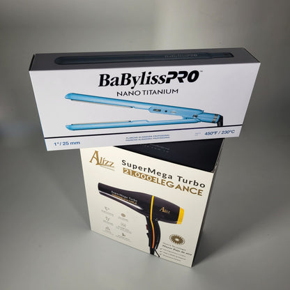 COMBO PLANCHA BABYLISS PERILLA DELGADA + SECADOR ALIZZ 21.000