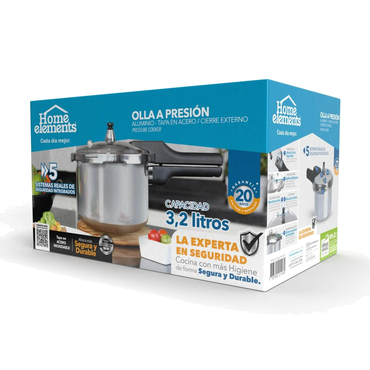 Olla A Presión Home Elements 3.2 L Con Tapa De Acero Y Cierre Externo
