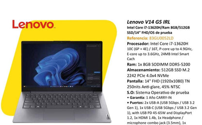 Portátil Lenovo V14 G5 IRL 13620H— 8 GB RAM / SSD 512 GB