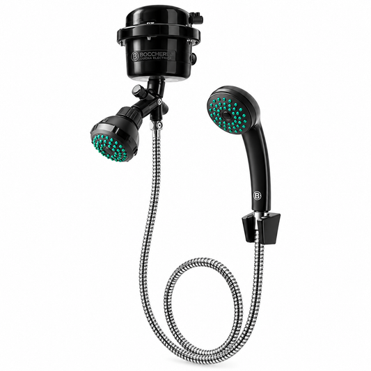 Ducha Eléctrica Boccherini 110 V Negra Con Regadera Y Manguera
