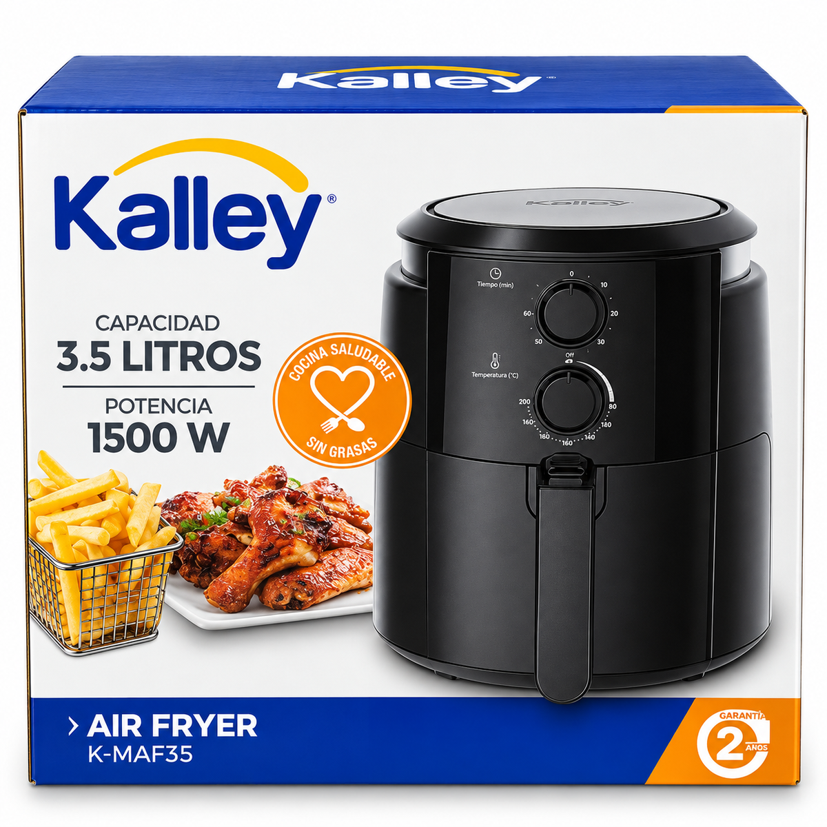 Freidora de Aire KALLEY K-MAF35 De 3.5 Litros Con 8 Programas