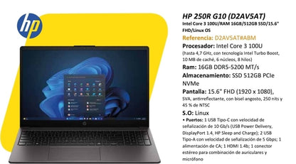 Portátil HP 250R G10 — Intel Core 3 100U (D2AV5AT)