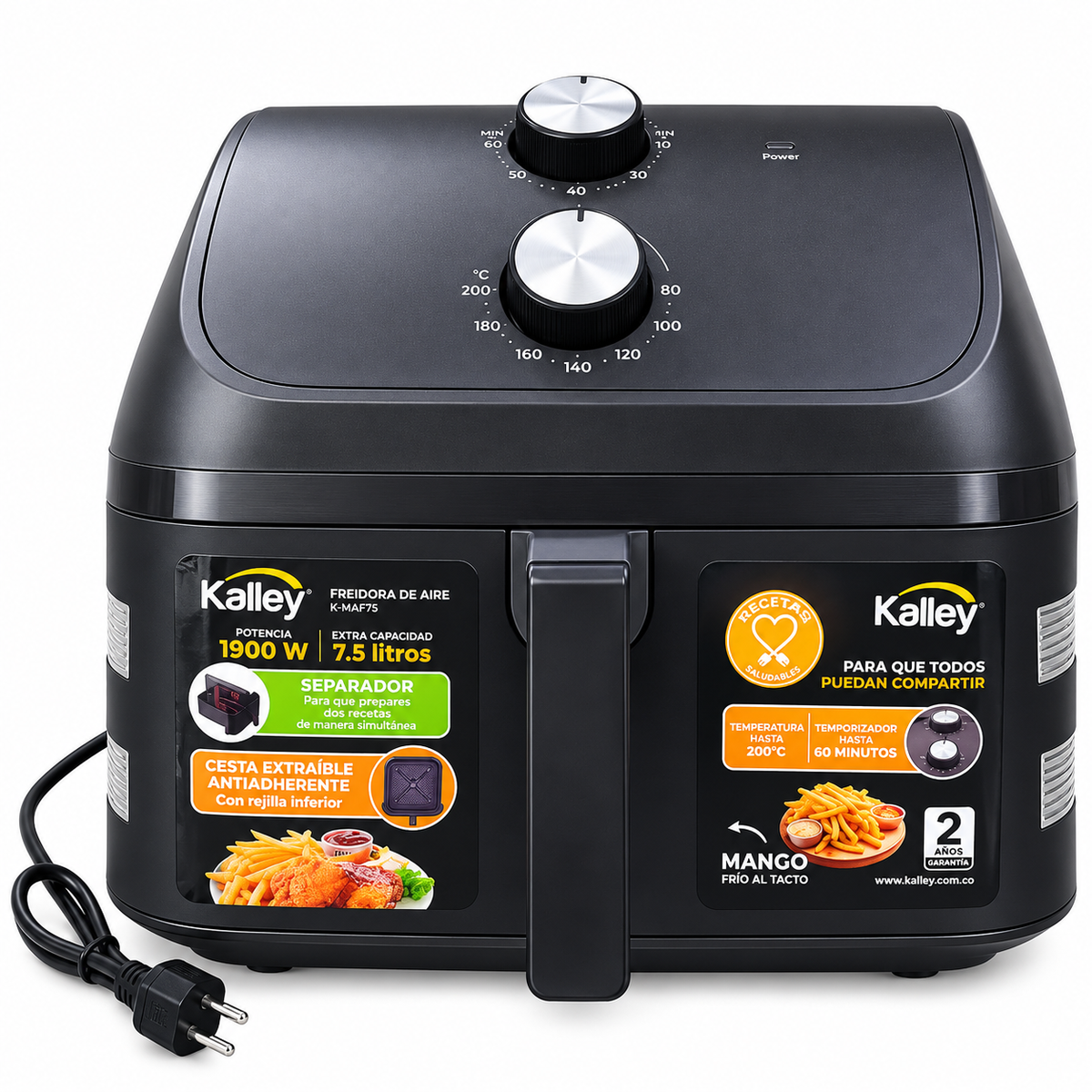 Freidora De Aire Kalley K-MAF75 De 7,5 Litros 1900 W Negra