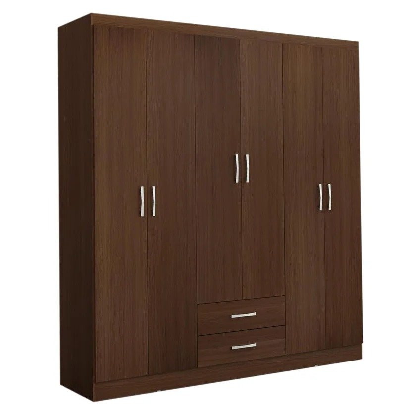 Closet Atenas 162x183x47 Cm Nogal 2 Cajones 6 Puertas Casa Bonita
