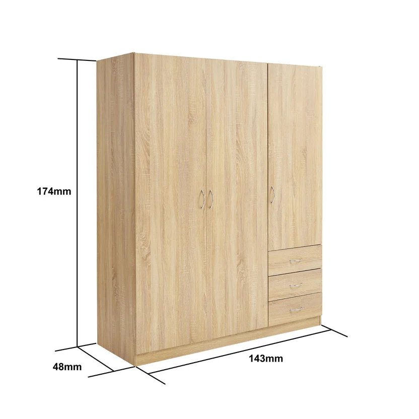Closet Grecia 143x175x48 Cm Café 3 Cajones 3 Puertas