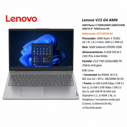 Portátil Lenovo V15 G4 AMN Ryzen 5 7520U
