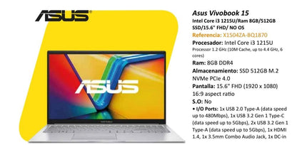 Portátil ASUS VivoBook 15 — Intel Core i3-1215U