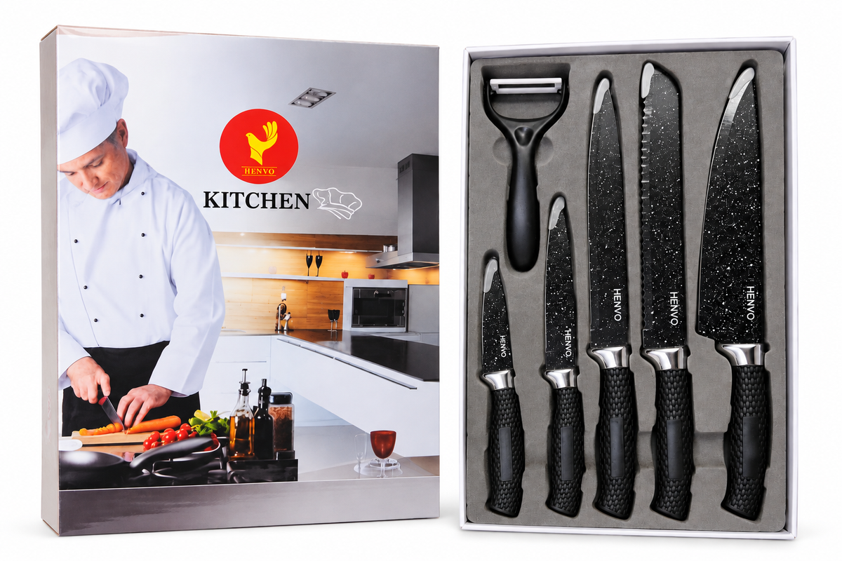 Set De Cuchillos Henvo 0279 Antiadherentes Con Pelador 6 Piezas