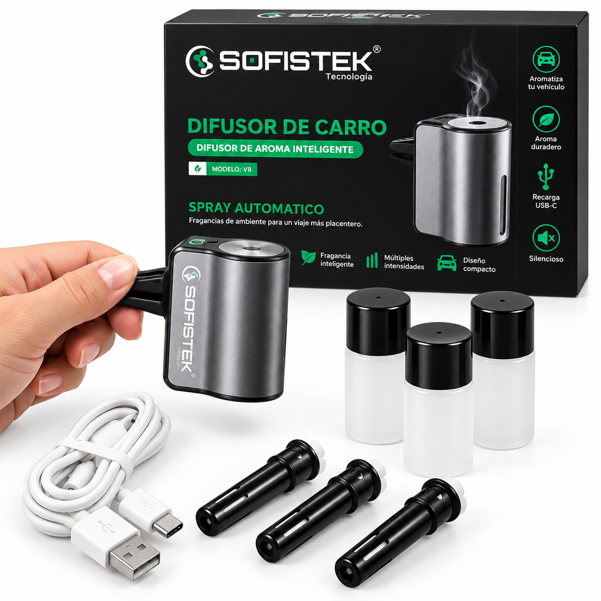 Difusor De aroma Para Carro Con Cable De Carga Inteligente Sofistek M80