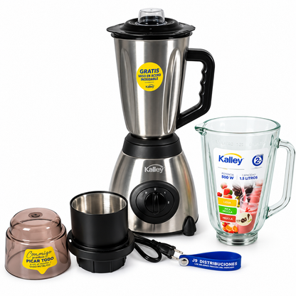 Licuadora Kalley K-B15MAV 500 W 1,5 L Con Vasos De Vidrio Y Acero